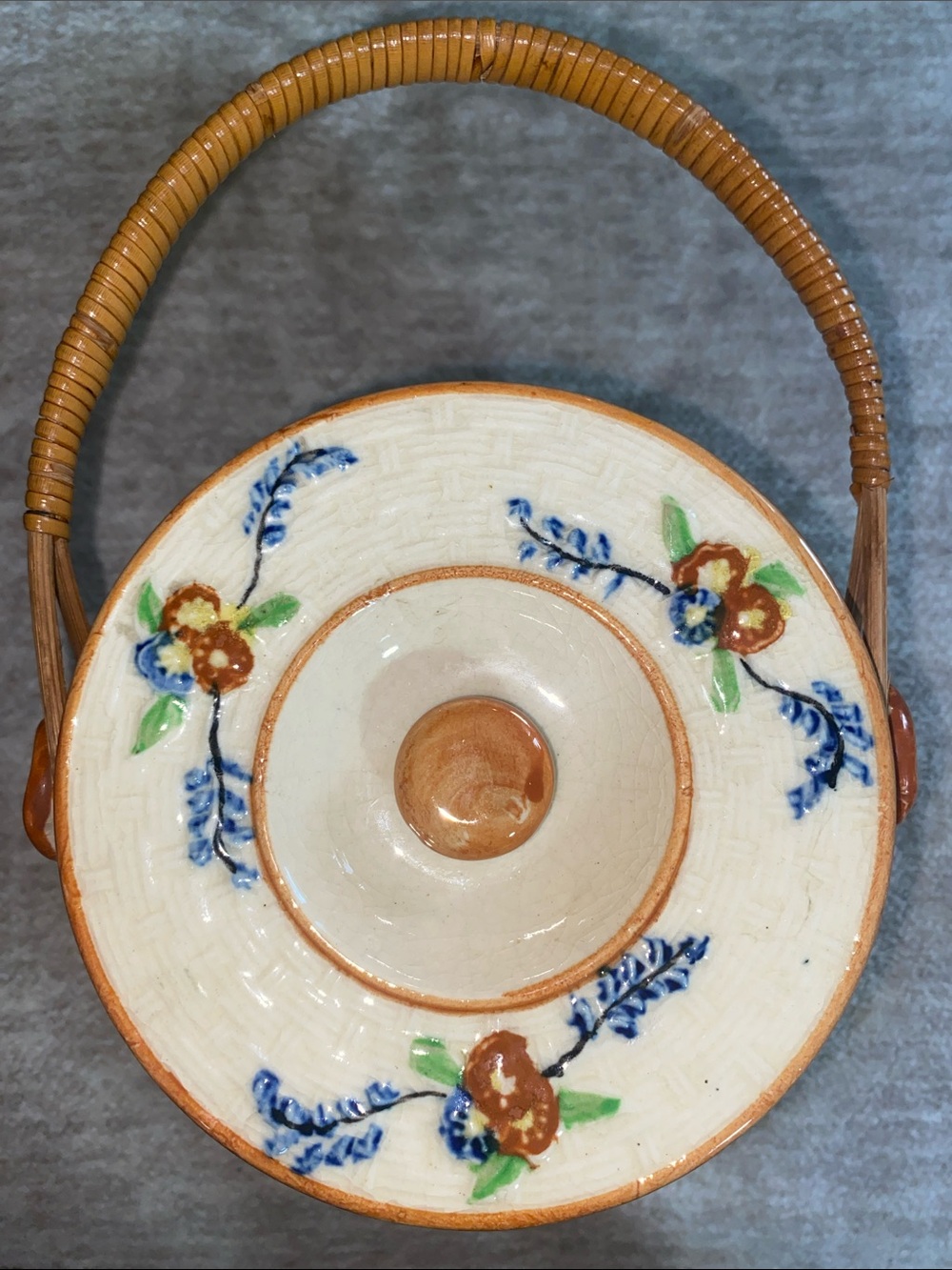 Cream Ceramic Floral Biscuit Jar with Wicker-Style Handle - Picture 4 of 10